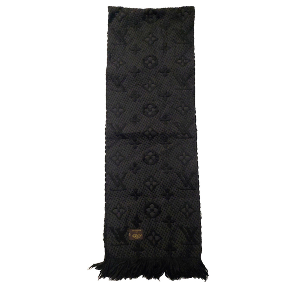 Louis Vuitton LV Monogram Logomania Black-on-Black Scarf Pre-Owned $635 - Picture 5 of 10